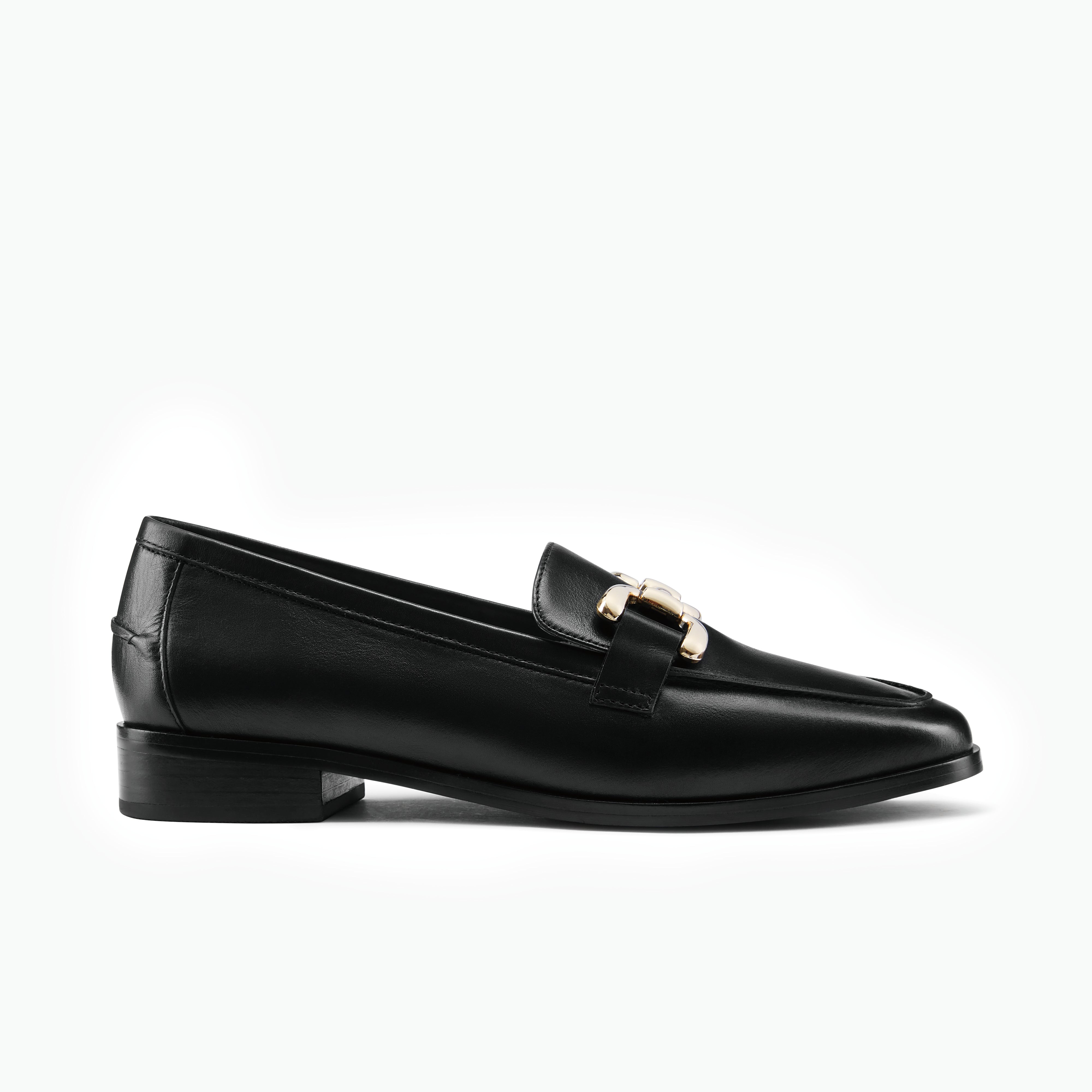 Alisa black leather loafer with black sole profile view