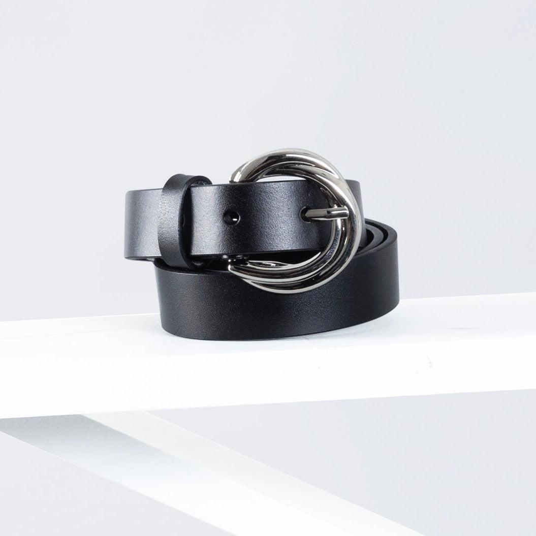 Swirl Leather Belt 25mm | silver black leather