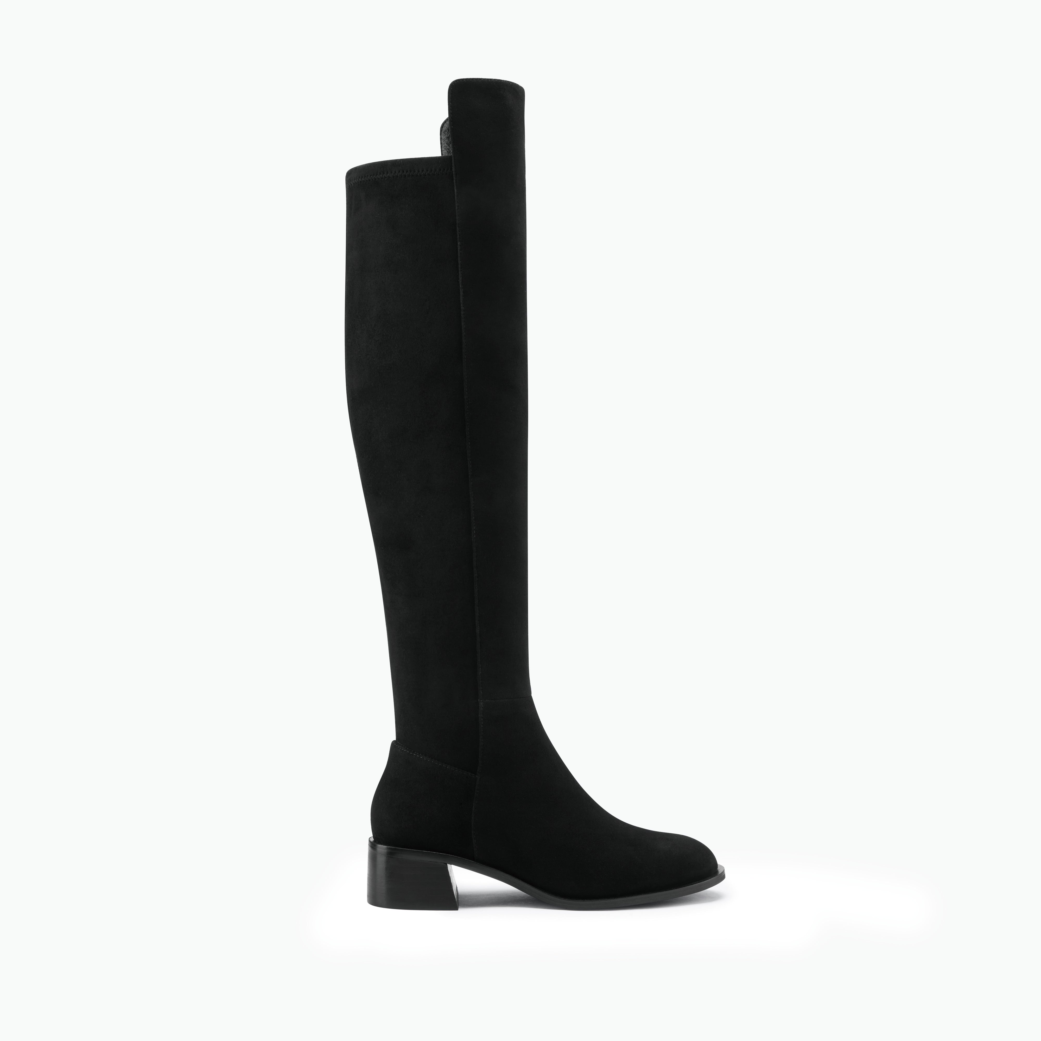 Brussels black suede knee high boots with 4.5cm heel.