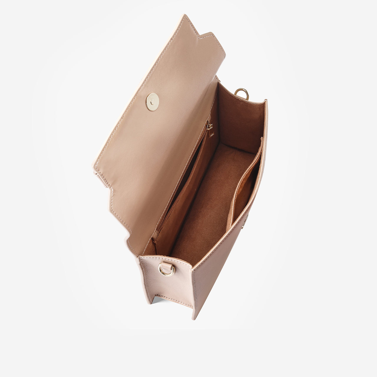 Inside details of Capri nude coloured medium clutch crossbody bag