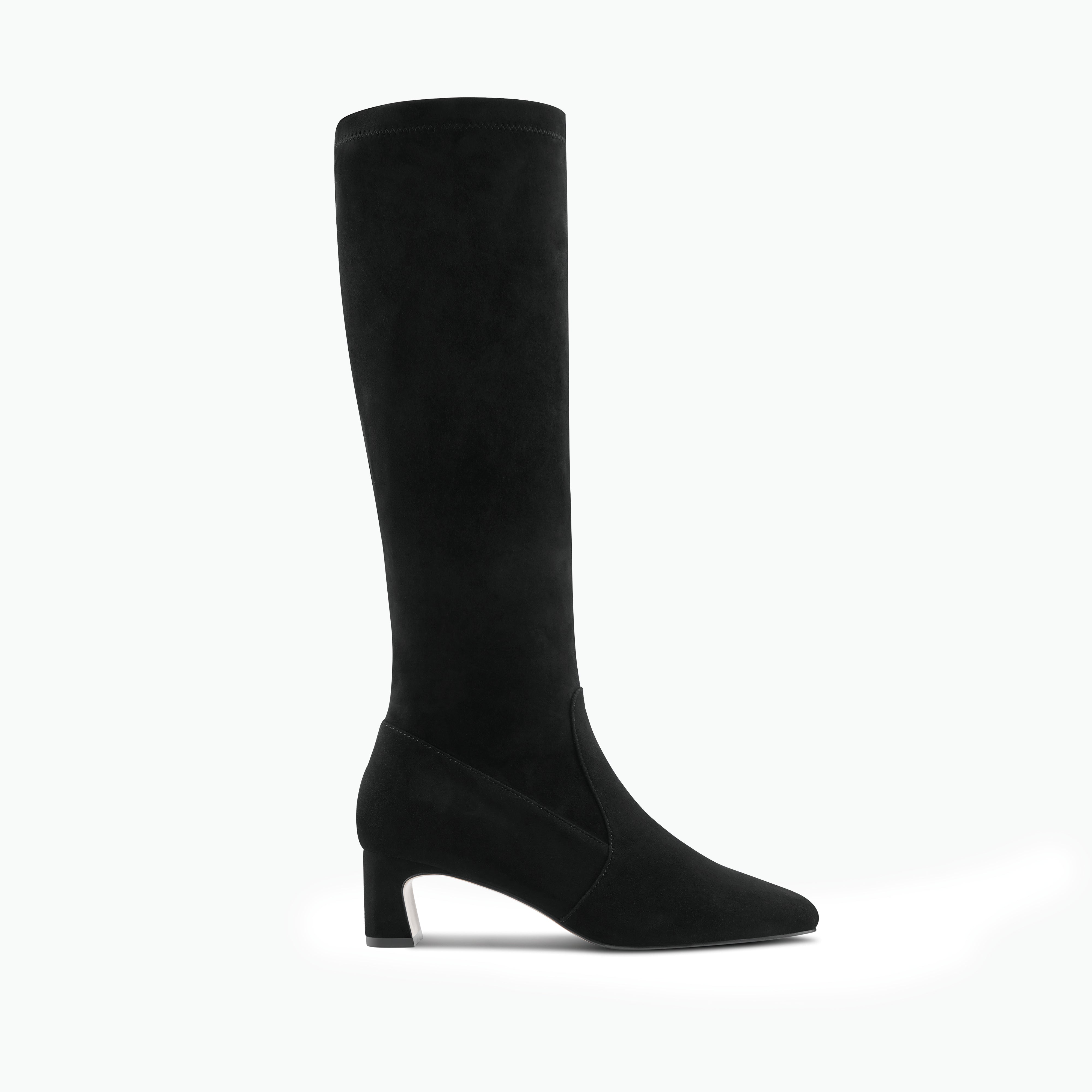Dakota long boot in black suede. 5.5cm heel.