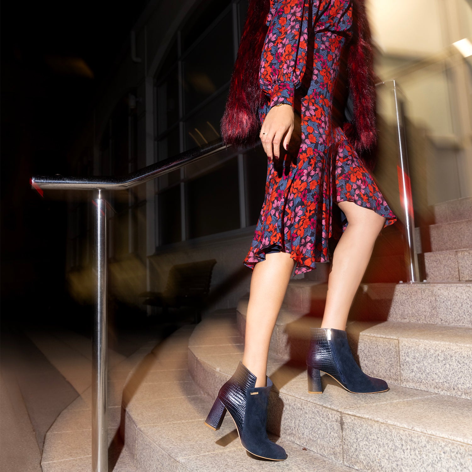 Darla Ankle Boot | Navy combo leather