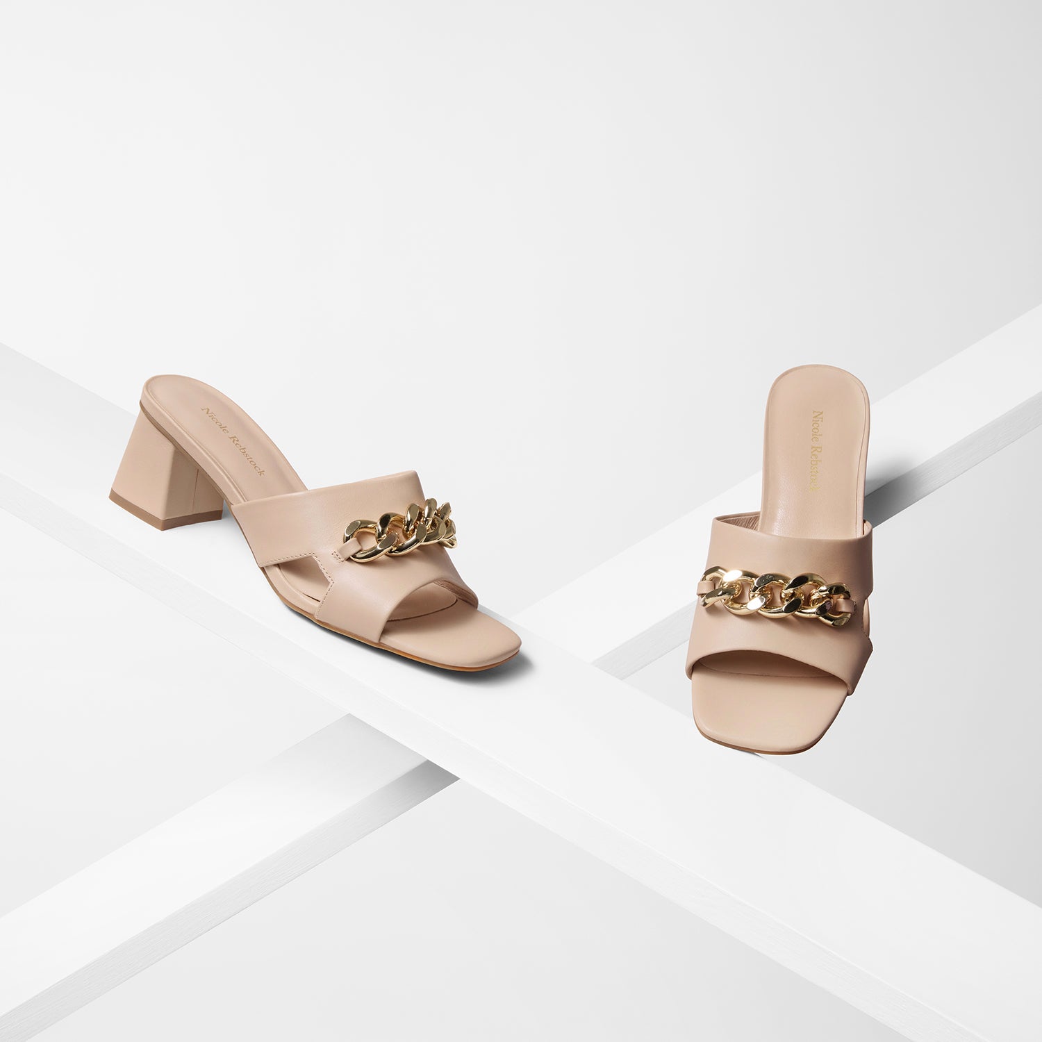 Evie nude sandals on planks showing all angles.