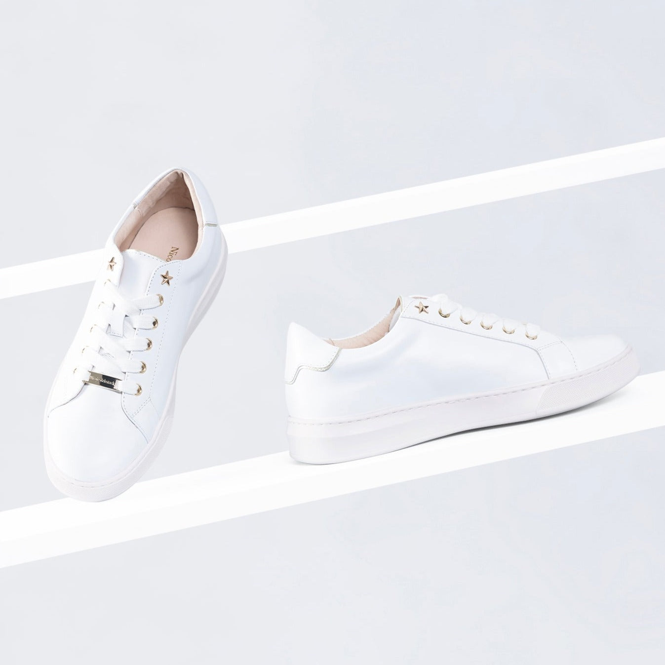 Gia Sneaker | White/Gold leather