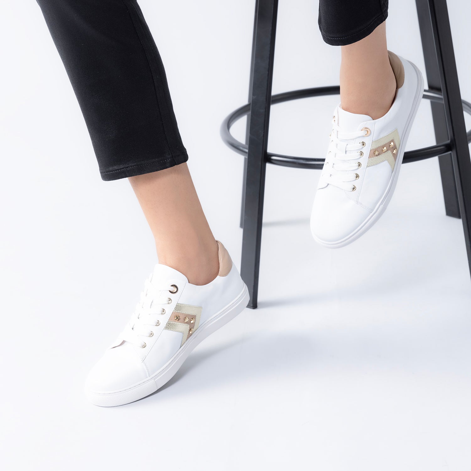 Glara Sneaker | White/Nude/Gold leather