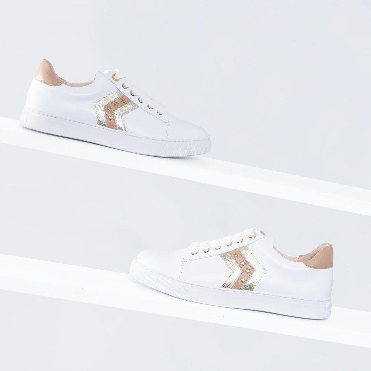 Glara Sneaker | White/Nude/Gold leather