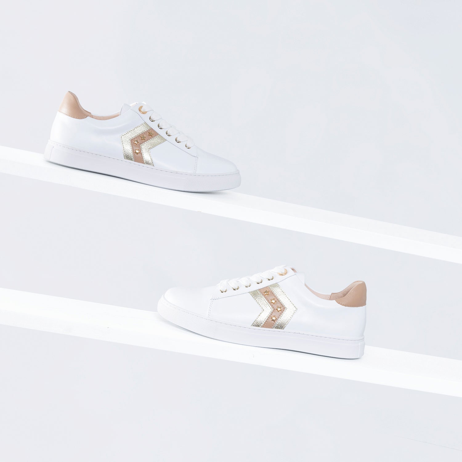 Glara Sneaker | White/Nude/Gold leather