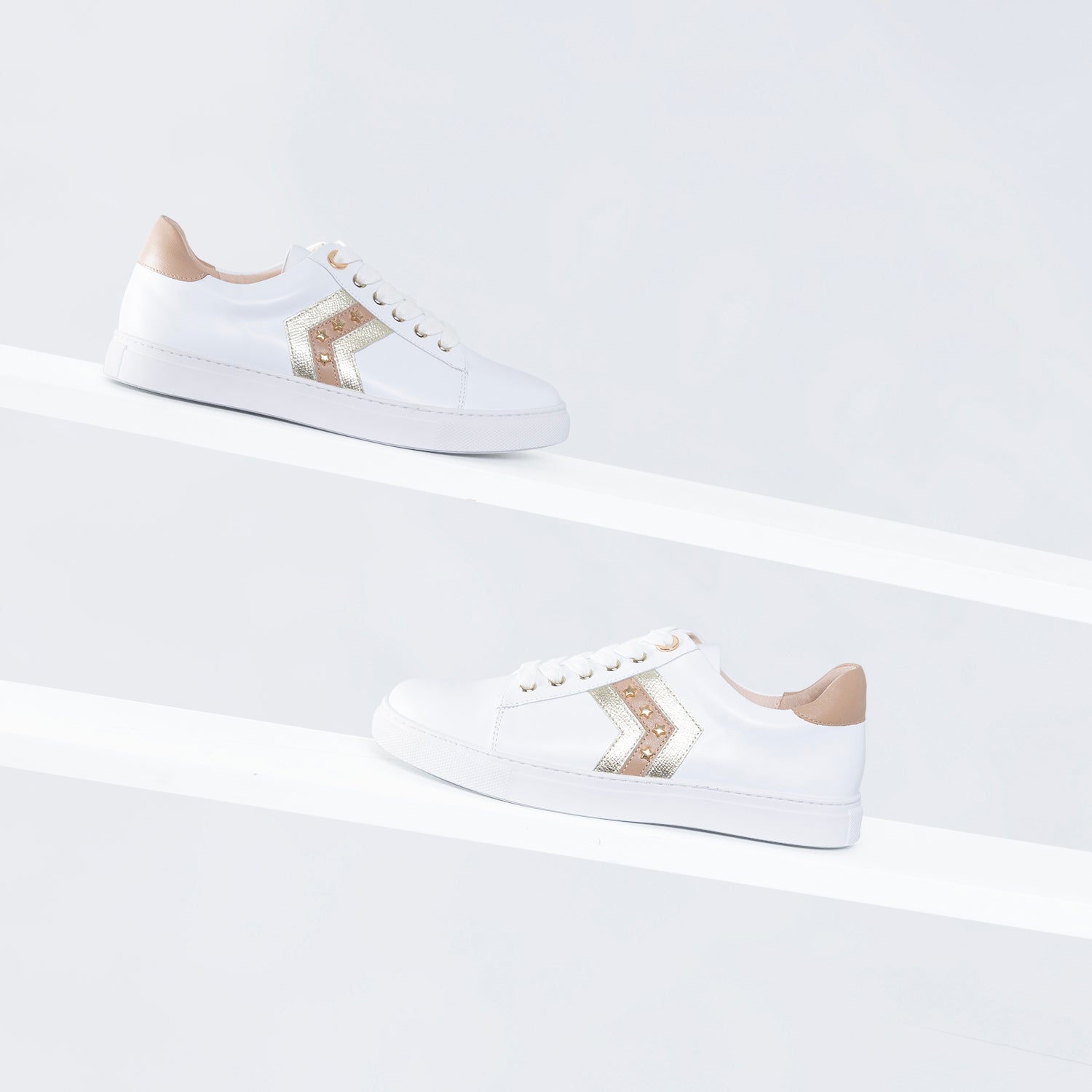 Glara Sneaker | White/Nude/Gold leather
