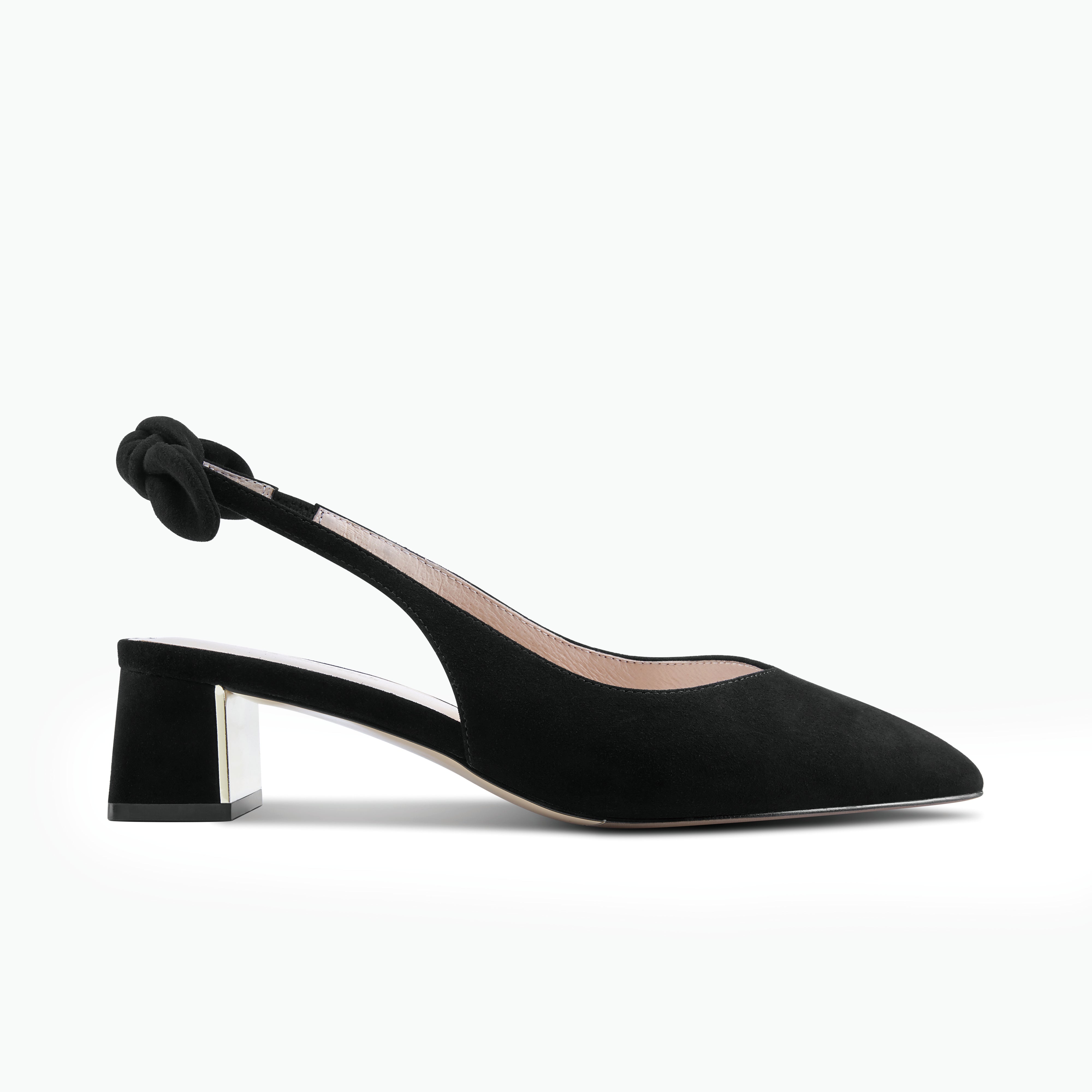 Hudson black suede slingback clear cut image.