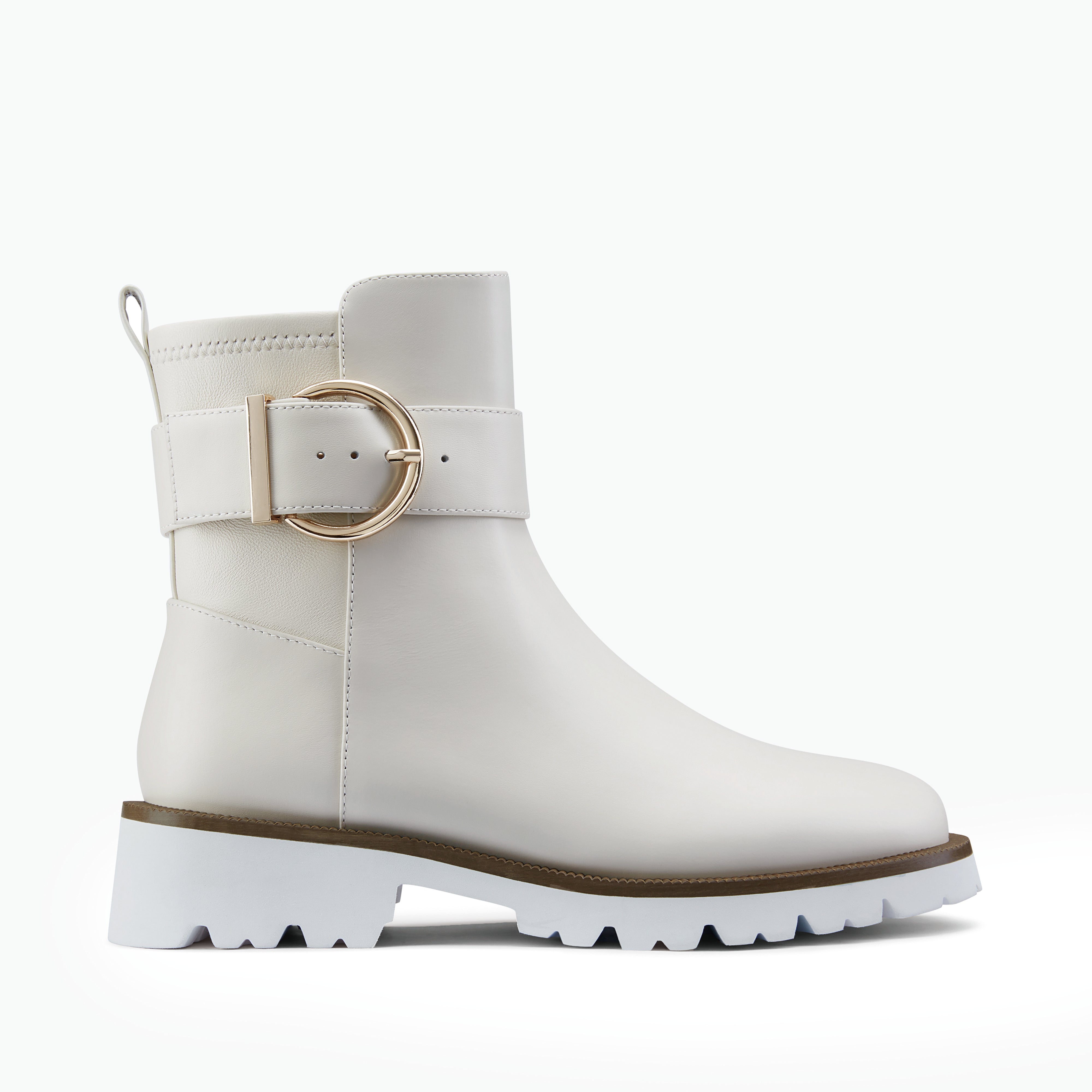 Jaxon ivory leather ankle boot with EVA sole from the side.