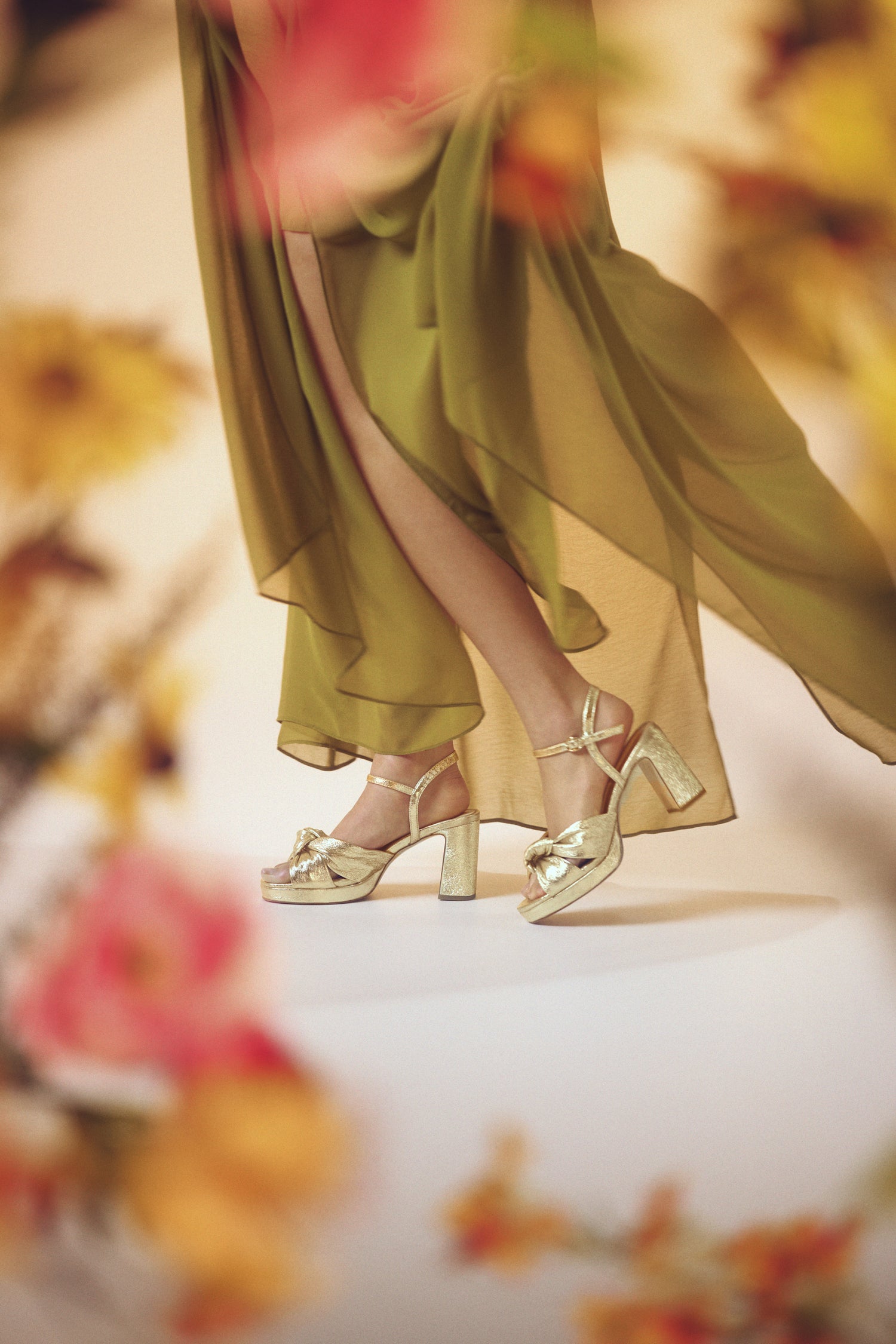 Kate Sandal Heel | Gold Leather