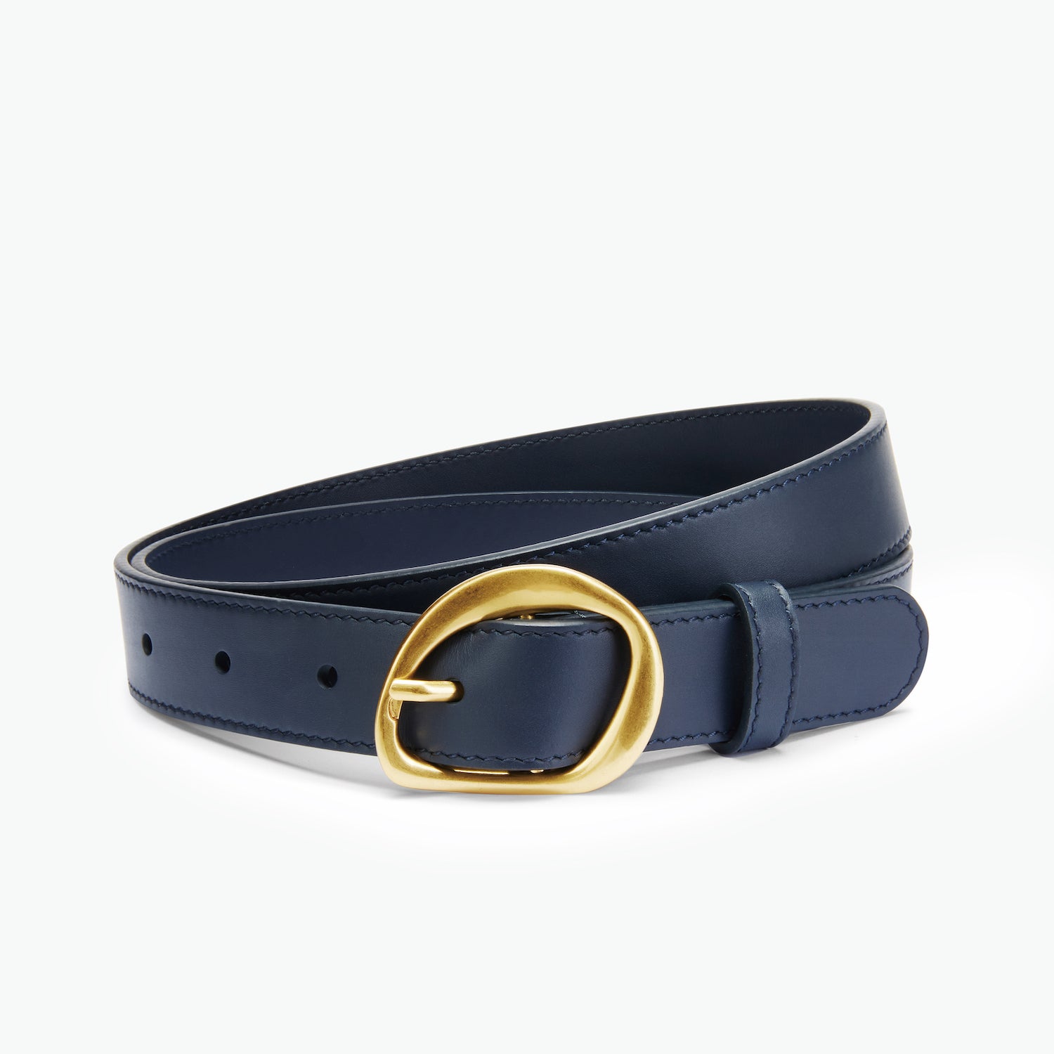 Navy belt with a gold buckle on a white background