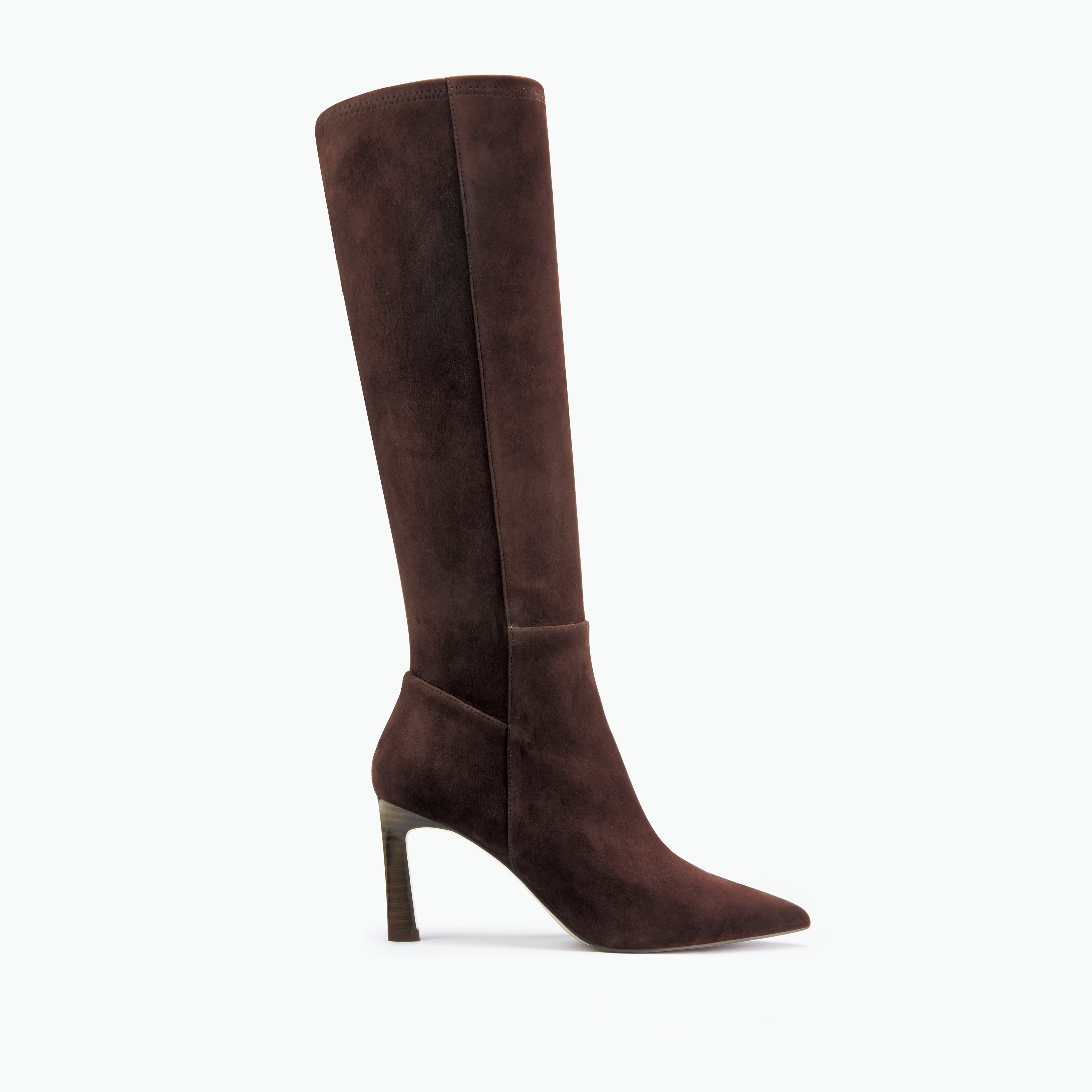 Brown knee-high boot on a white background