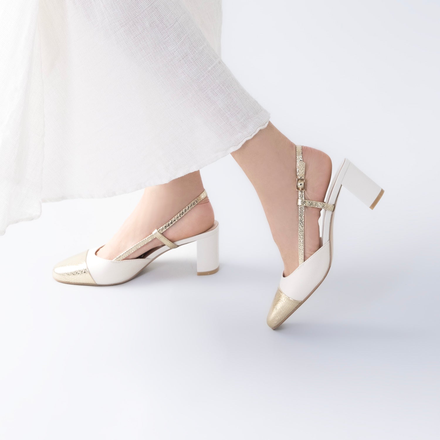 Mini Slingback Heel | Cream/gold combo