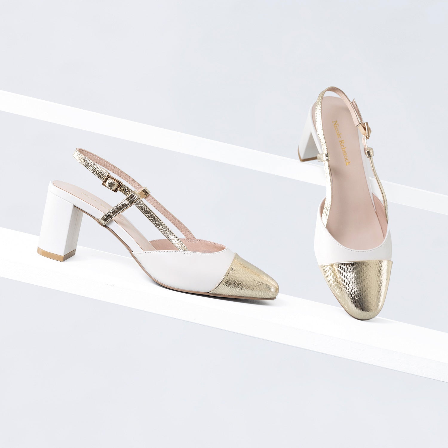 Mini Slingback Heel | Cream/gold combo