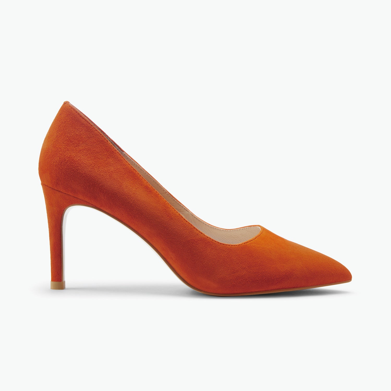 Orange high-heeled shoe on a white background