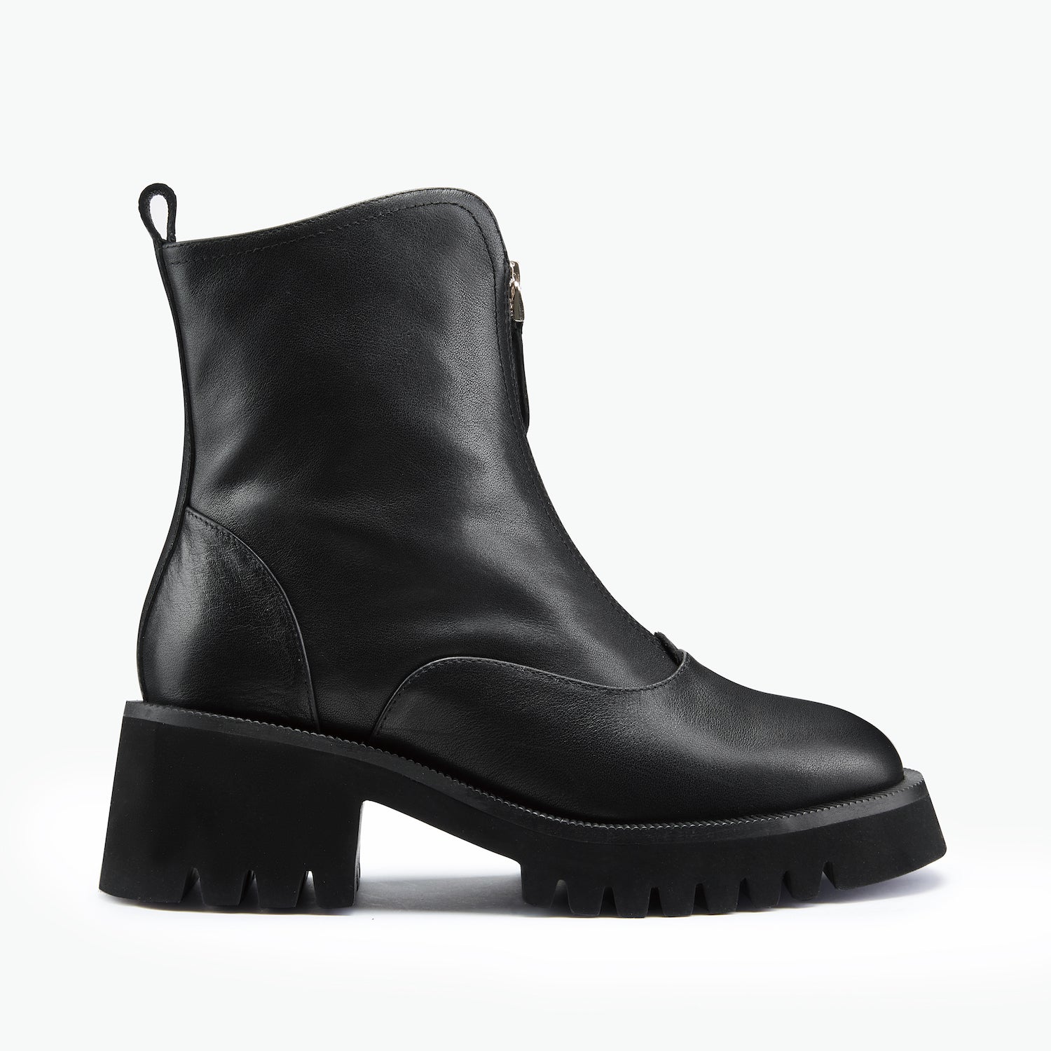 Flat elevated leather combat boots with chunky sole by Nicole Rebstock