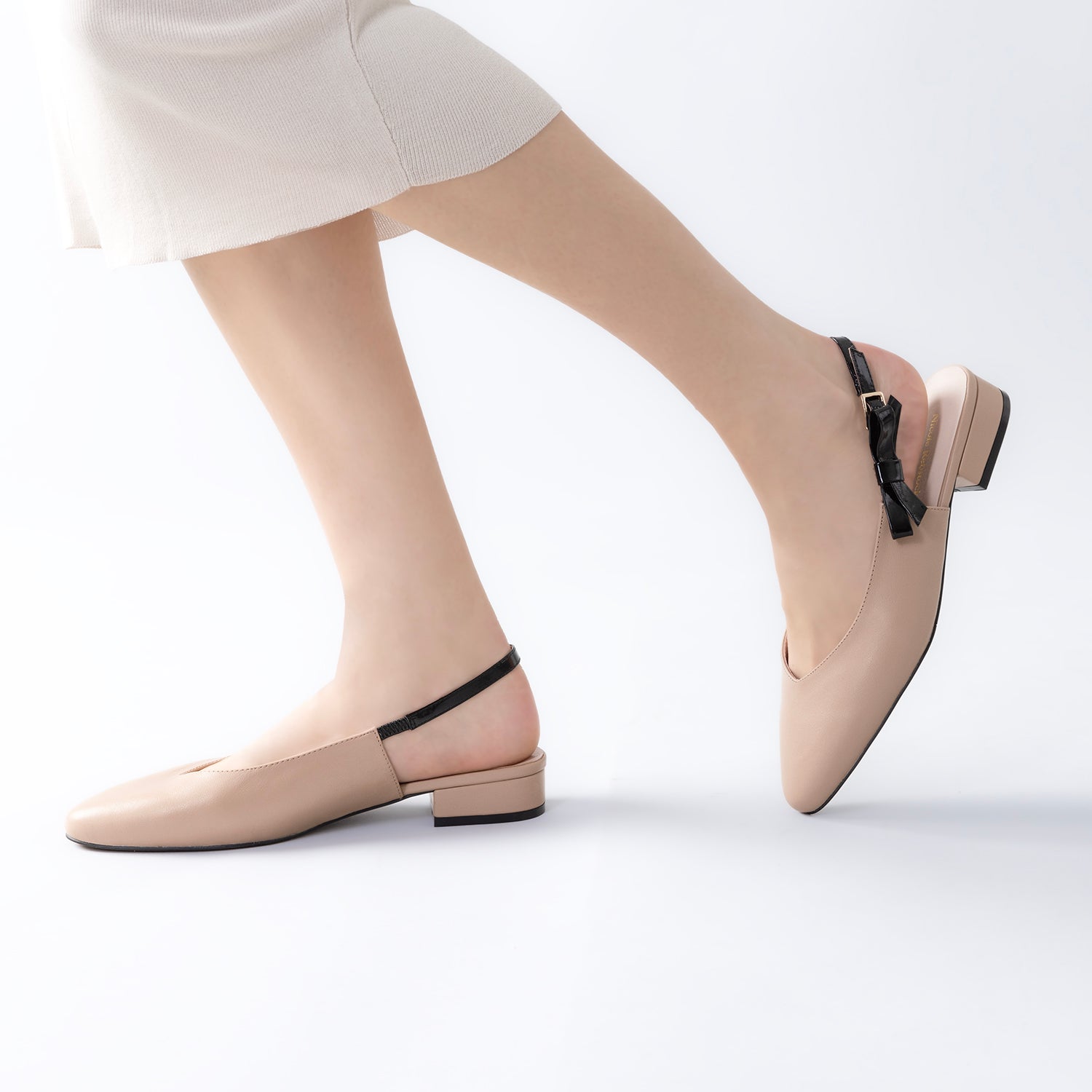 Raven Flat Slingback | Nude/black
