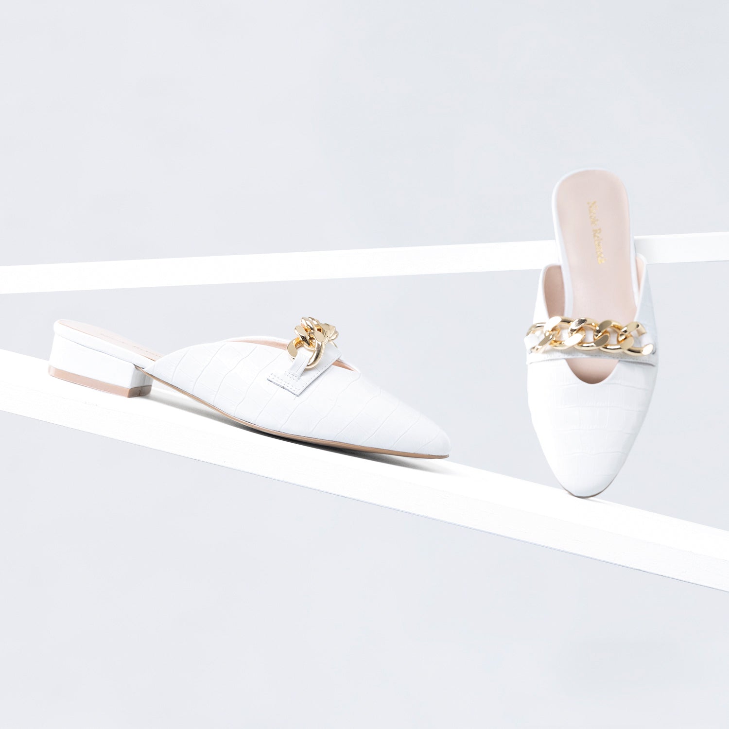 Remi Flat Mule | White croc
