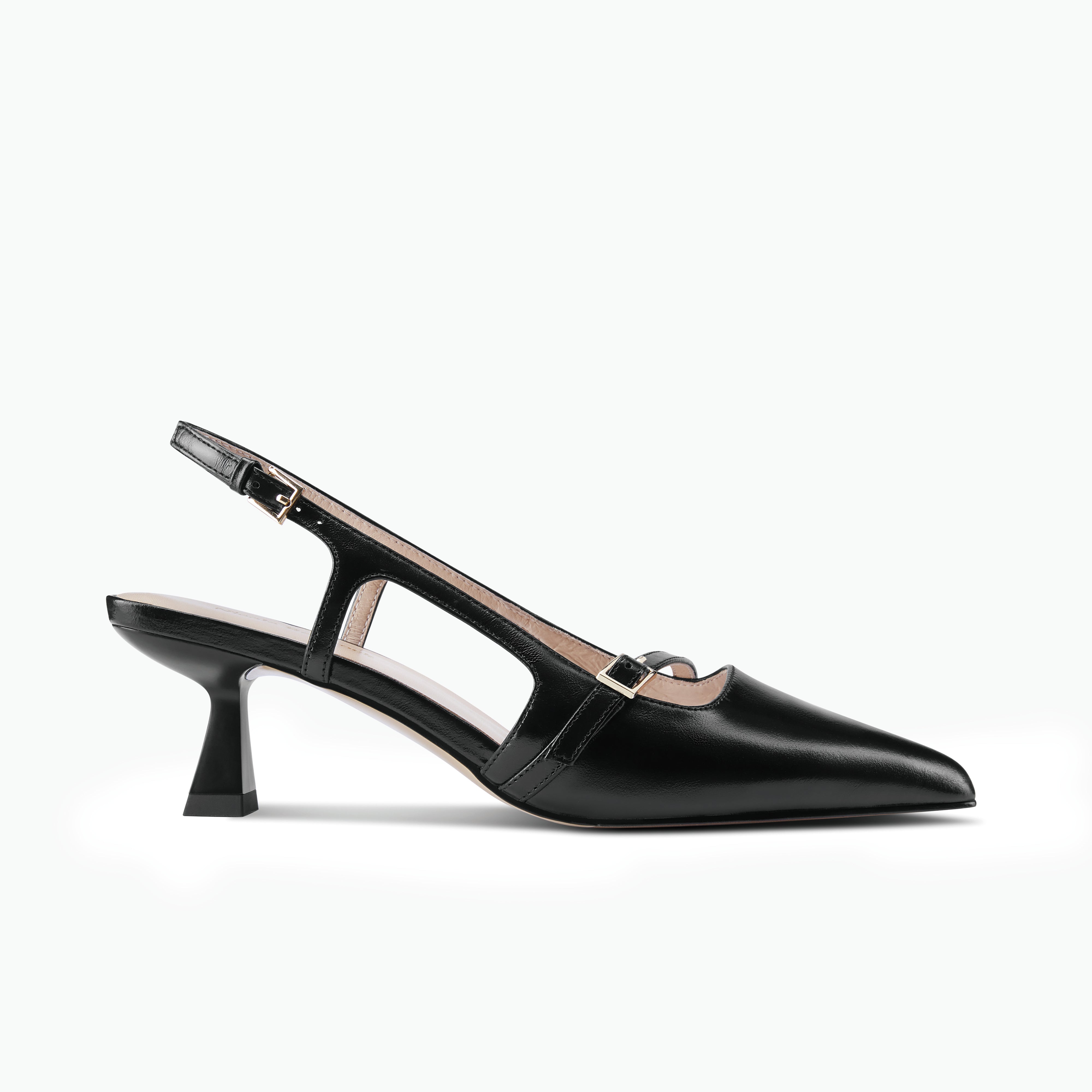 Sevilla black oiled leather slingback side view