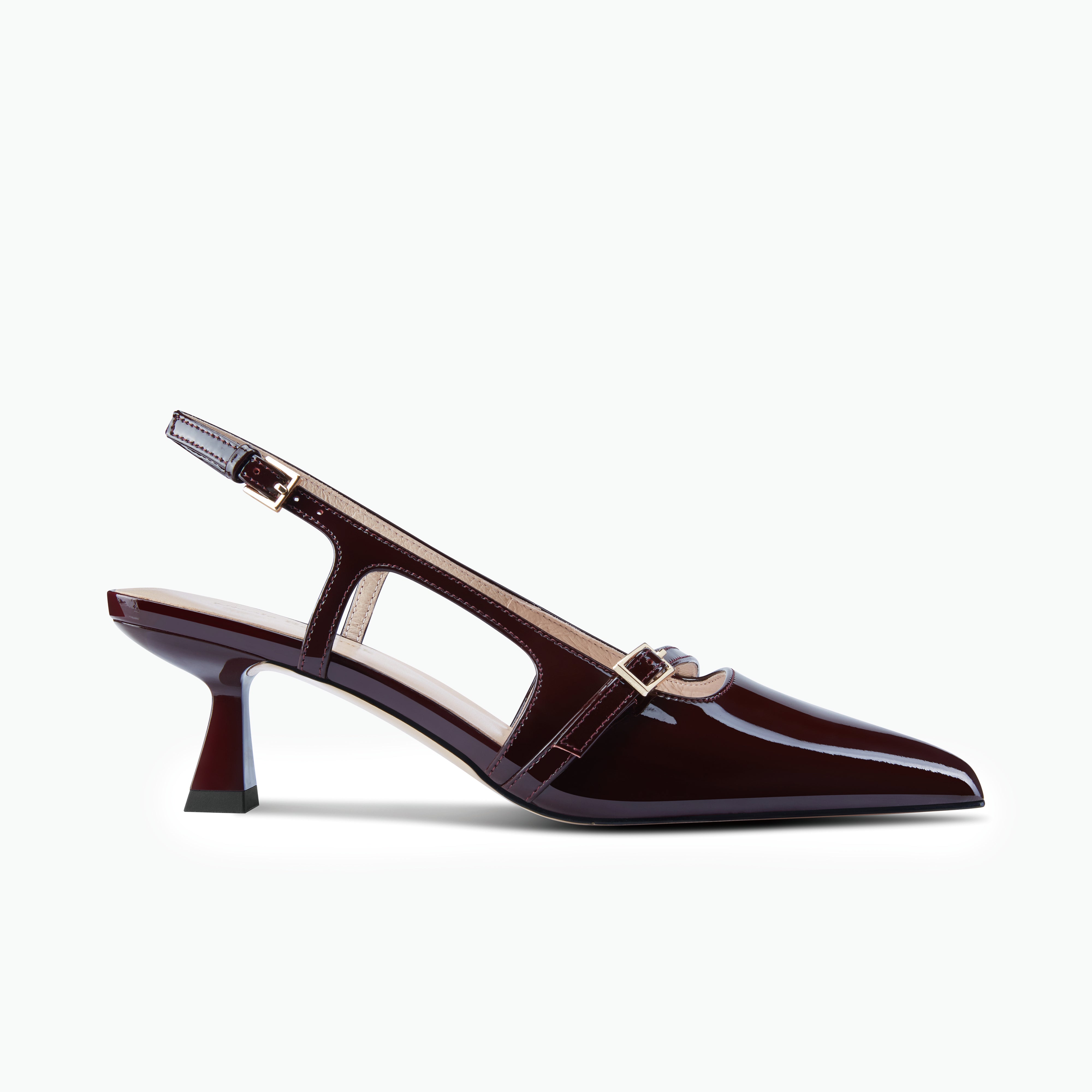 Sevilla pinoit noir patent slingback with kitten heel clear cut side view