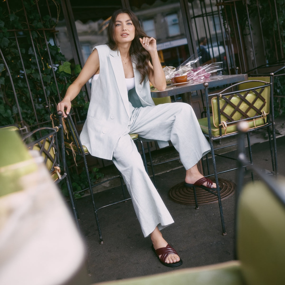Model wearing Nicole Rebstock Latta Slide
