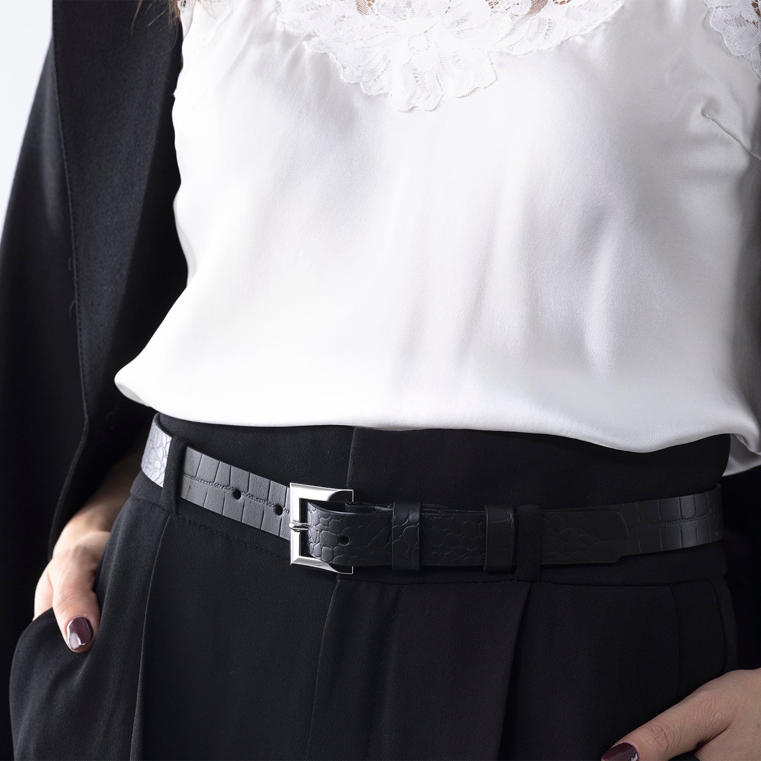 Signature Leather Belt 25mm | Silver Black Croc