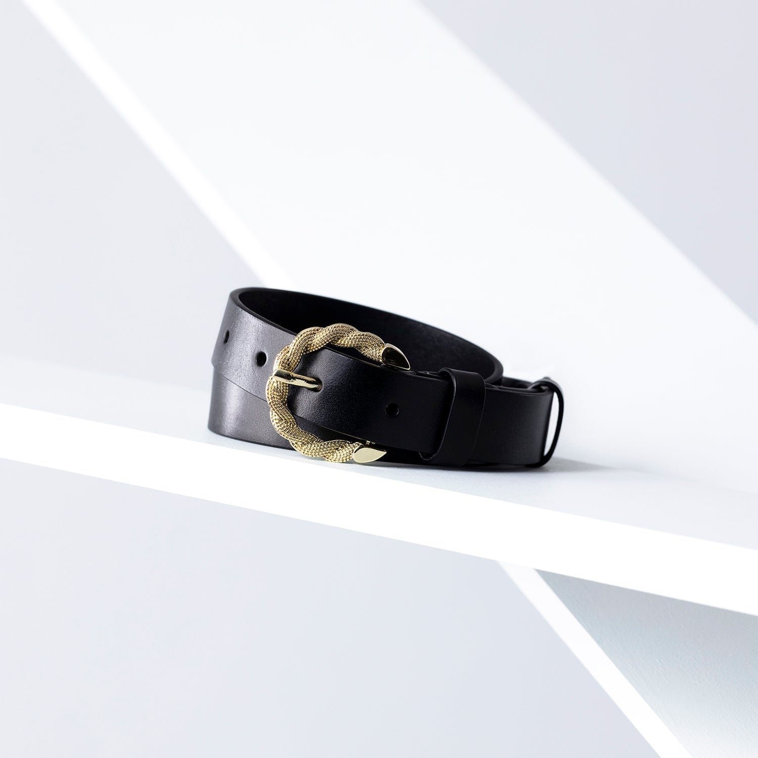 Twine Leather Belt 25mm | gold black leather
