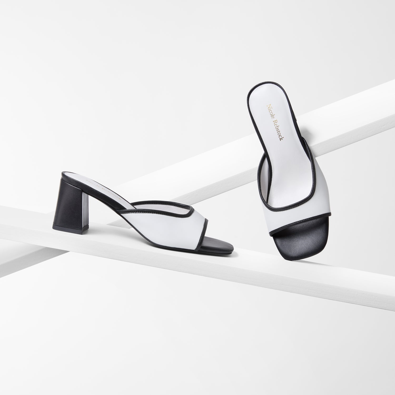 Connie Sandal Heel | White/Black Leather