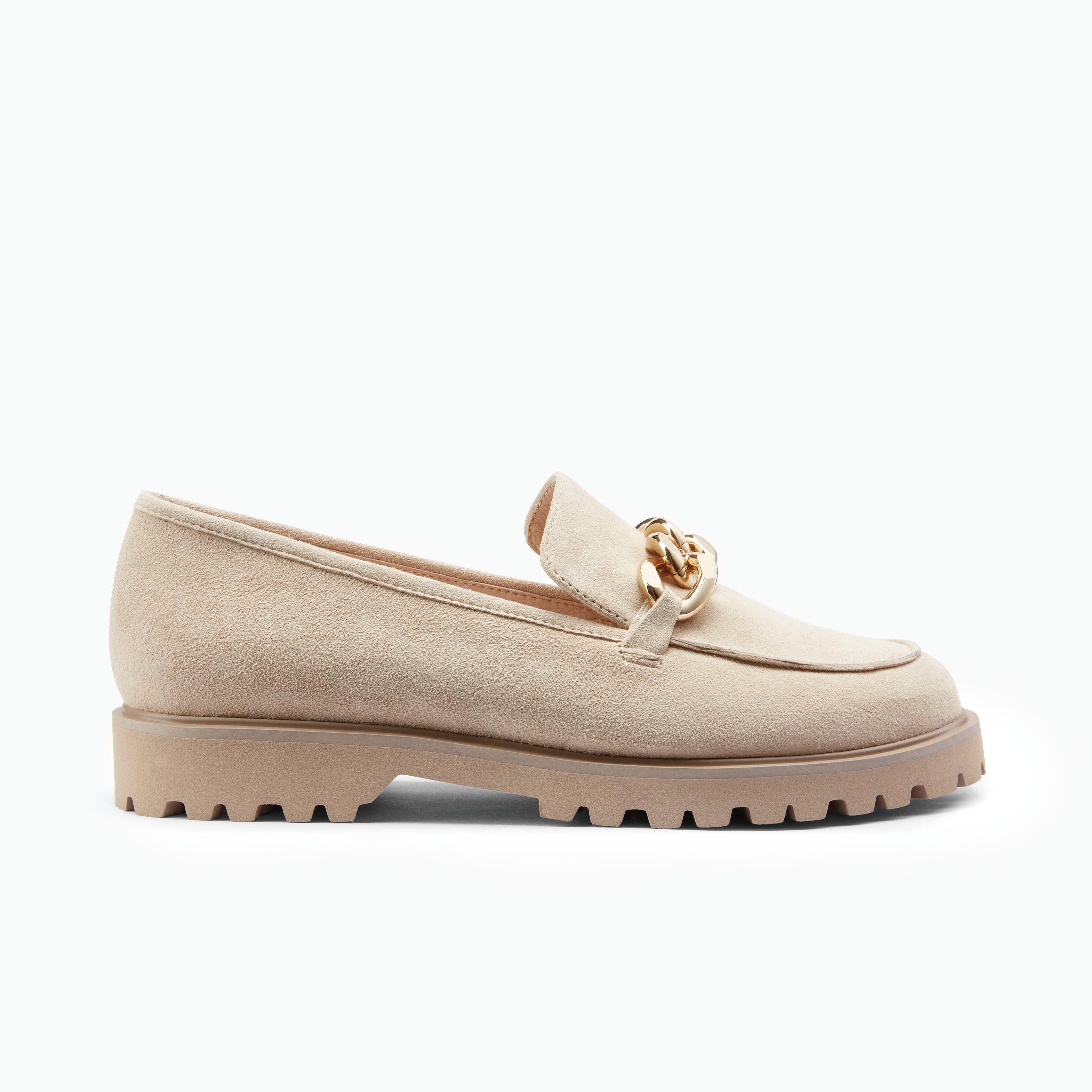 Nude suede loafer called Dominica with chunky sole by nicole rebstock