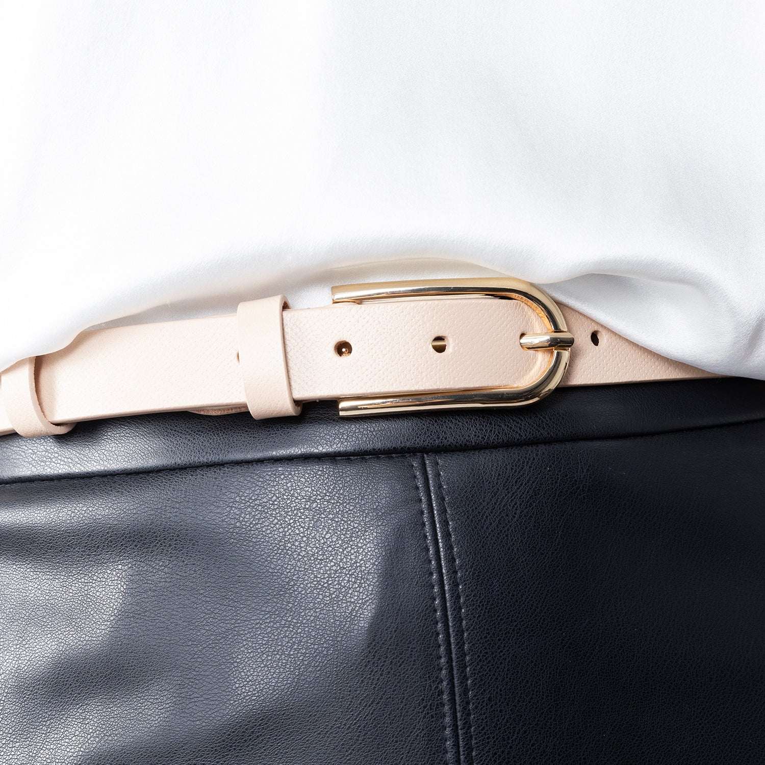 Element Leather Belt 25mm | gold nude pebble