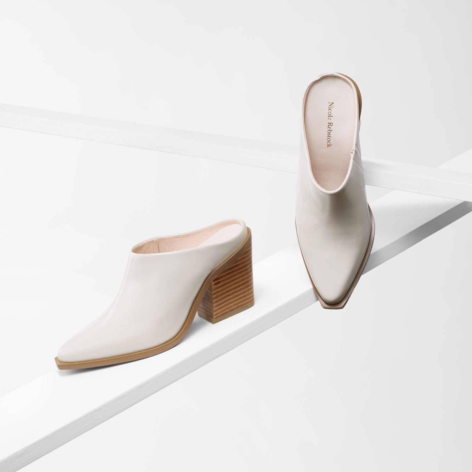 Fabio ivory pointed toe mule shown from all angles.