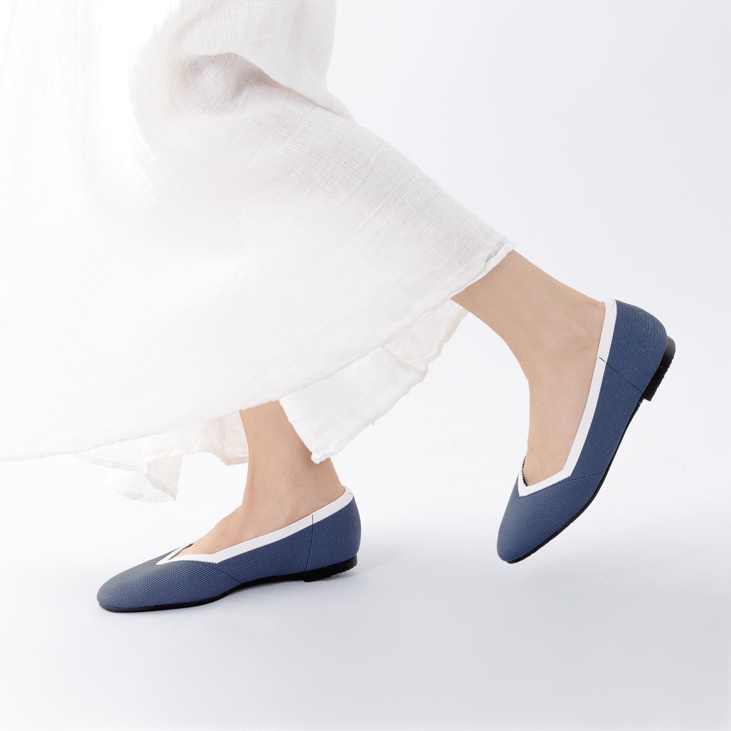 Florence Ballet Flat 15mm | Blue/cream