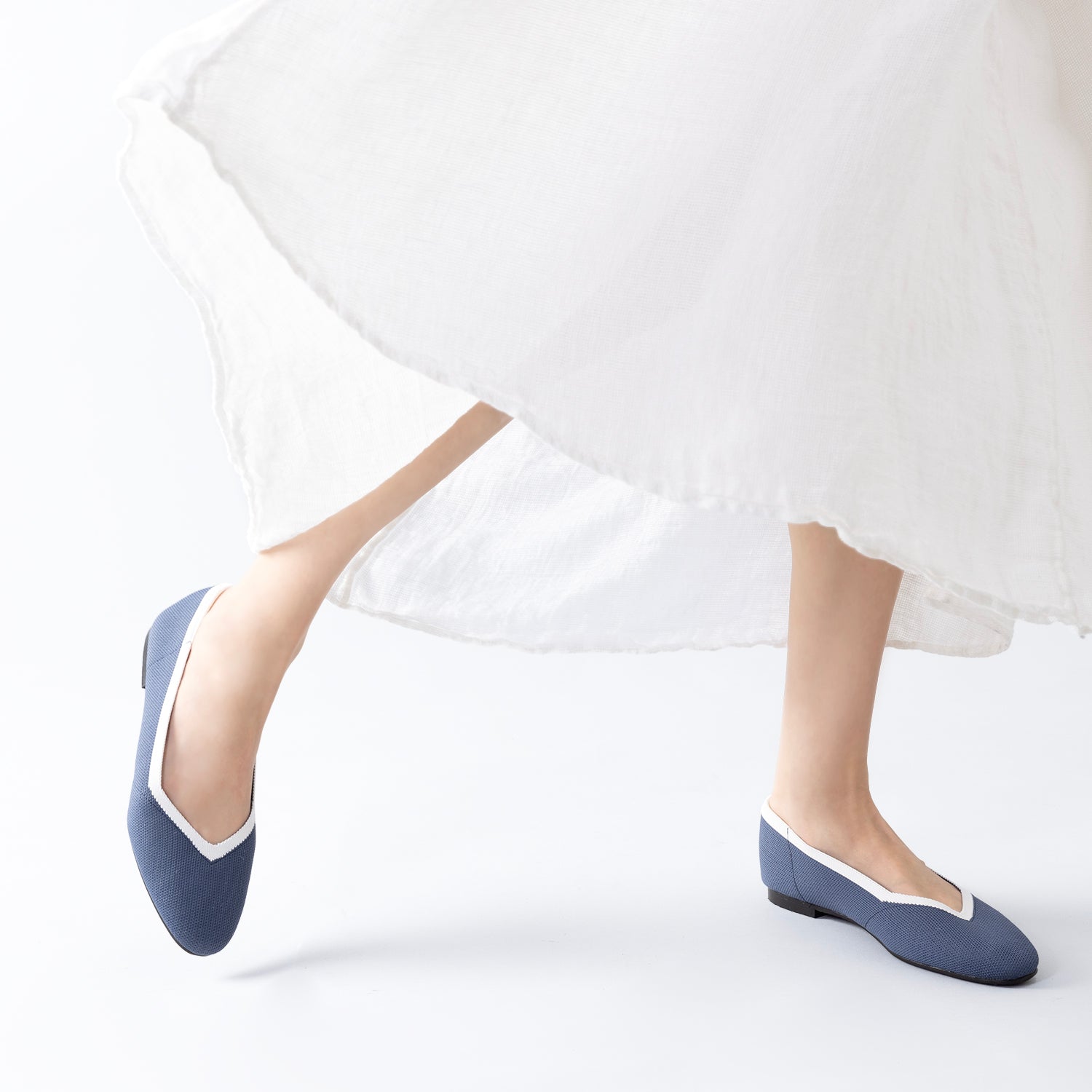 Florence Ballet Flat 15mm | Blue/cream