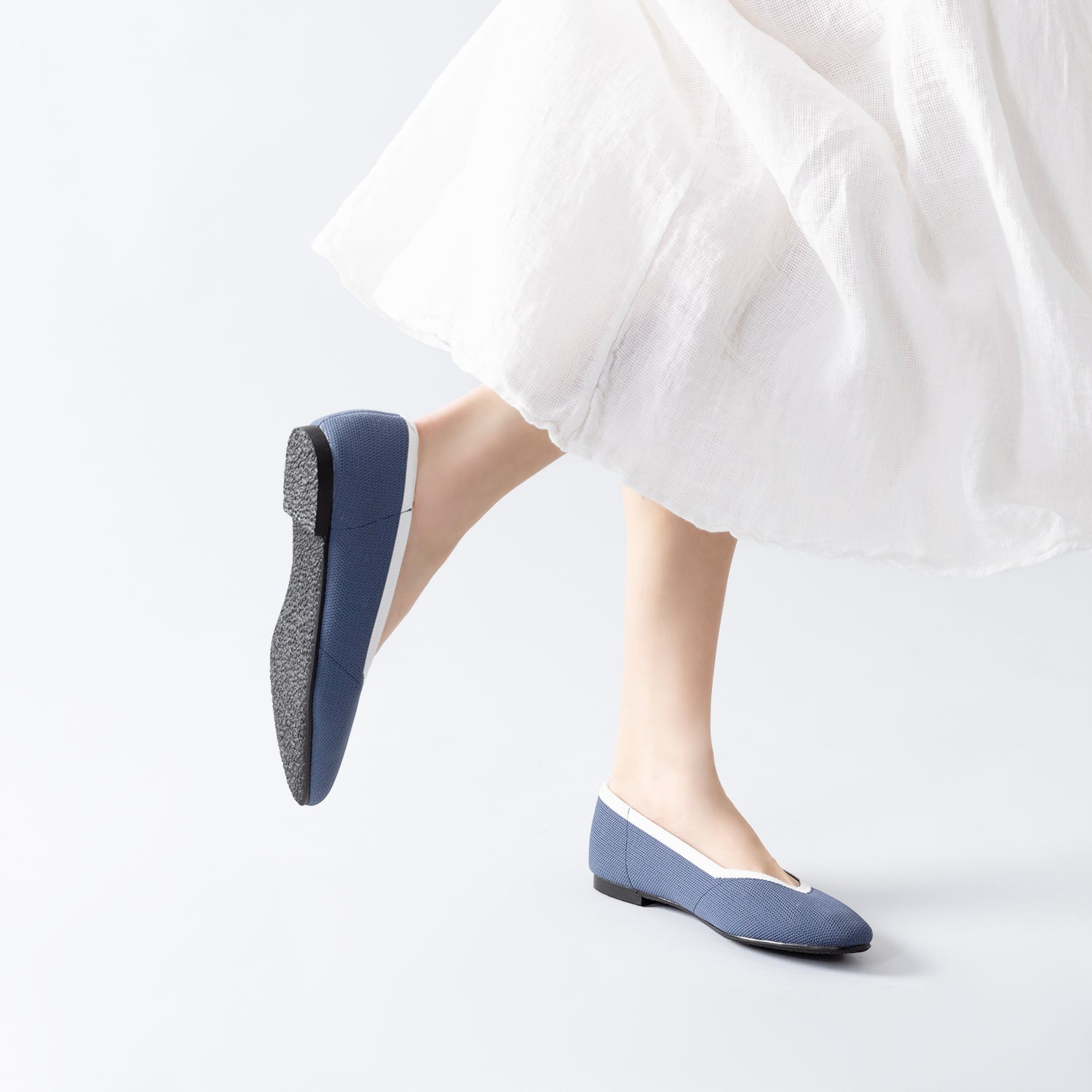 Florence Ballet Flat 15mm | Blue/cream