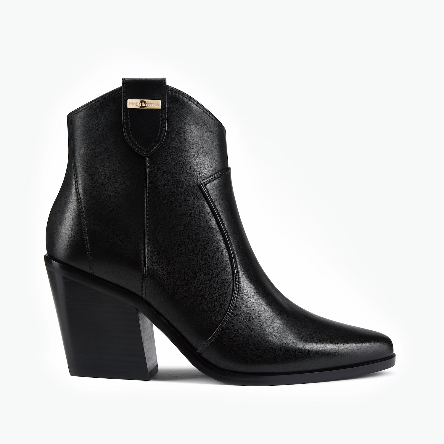 Black leather ankle boot on a white background