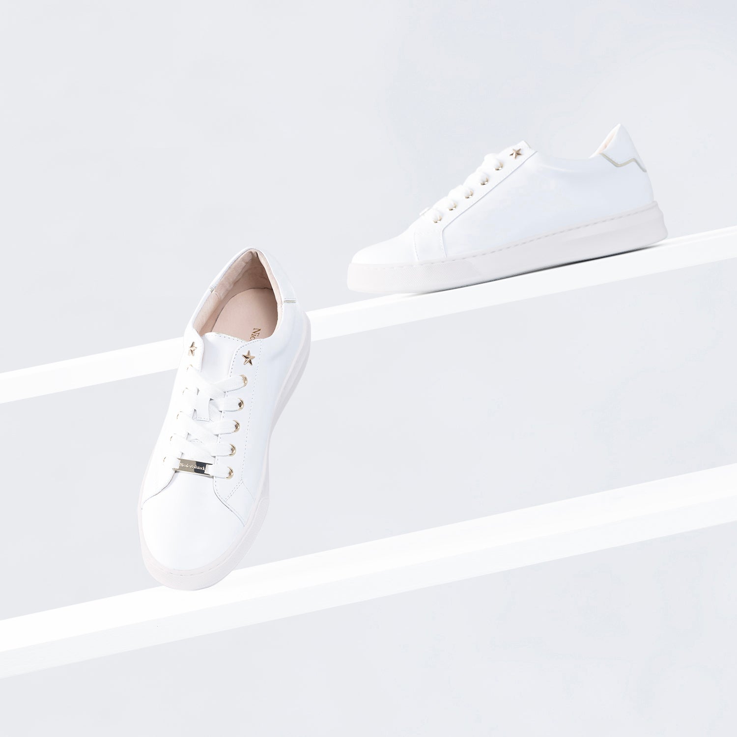 Gia Sneaker | White/Gold leather