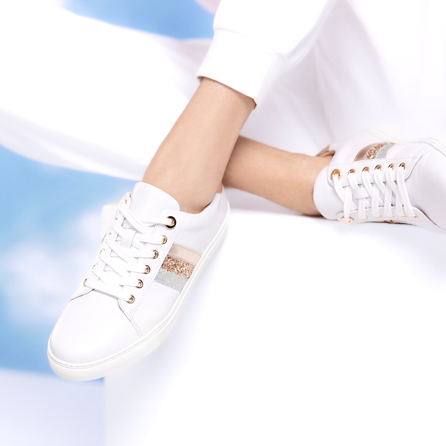 Gigi Sneaker | White/Rose Gold Combo