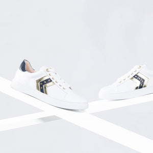 Glara Sneaker | White/Navy/Gold leather
