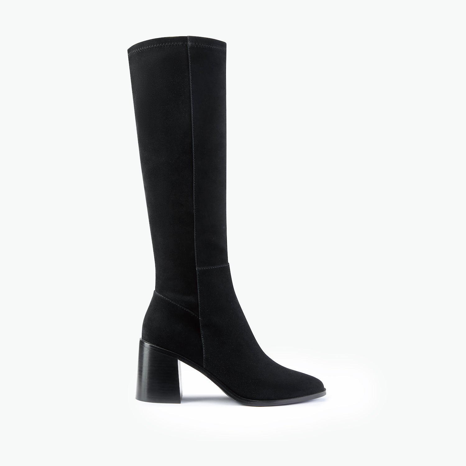 Black knee-high boot on a white background