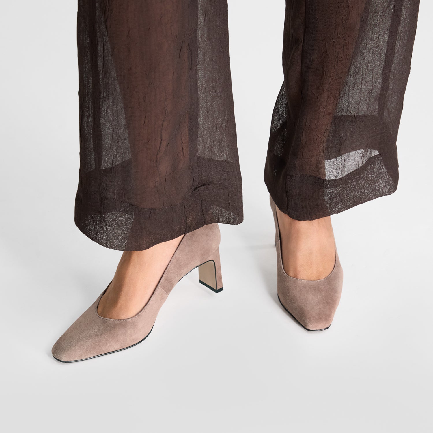 coco suede heels called Iso worn by model by Nicole Rebstocl