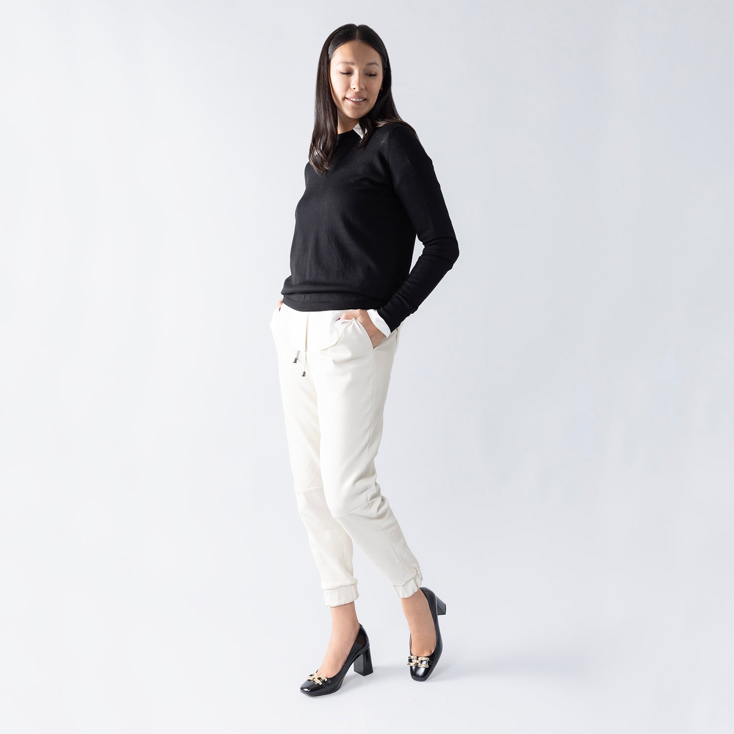 Jolie Pump Heel | Black oiled leather