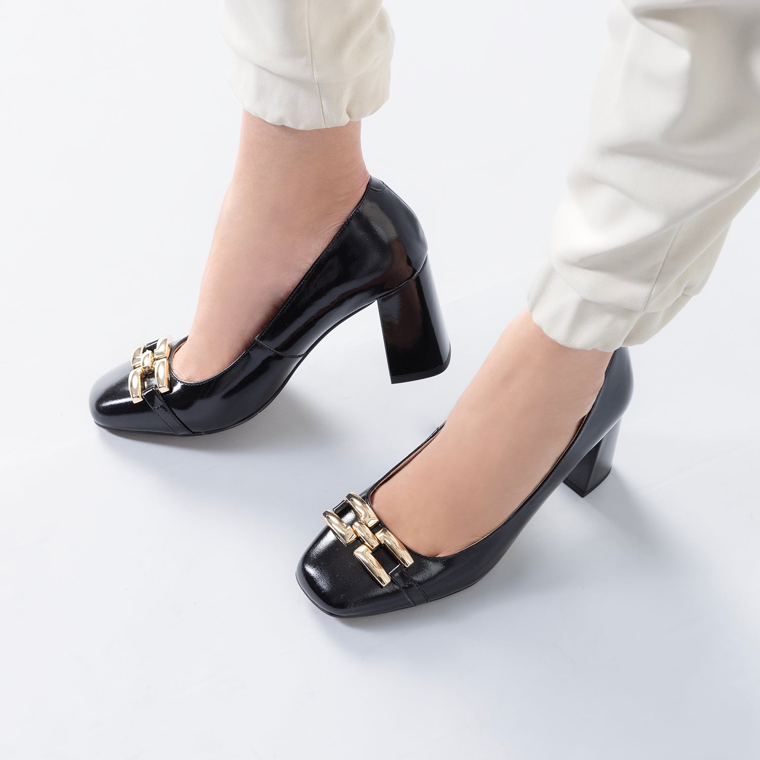 Jolie Pump Heel 75mm | Black oiled leather