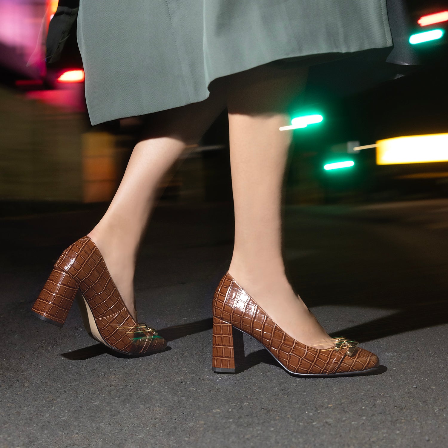 Jolie Pump Heel 75mm | Chocolate croc