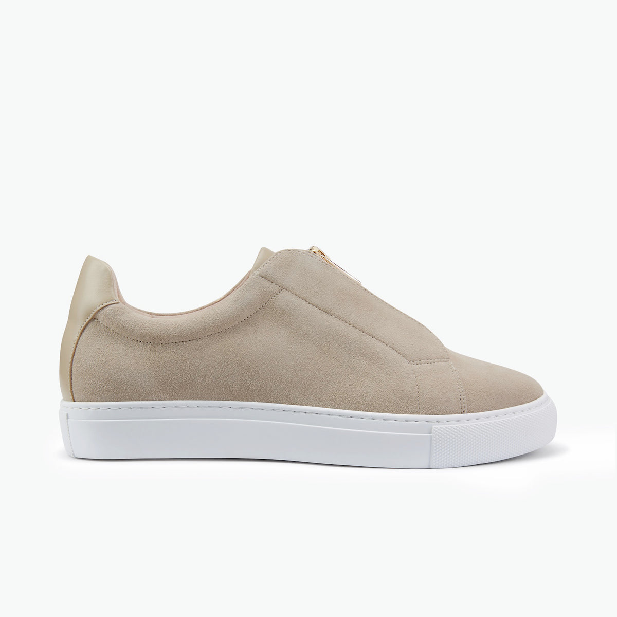 Beige suede sneaker on a white background