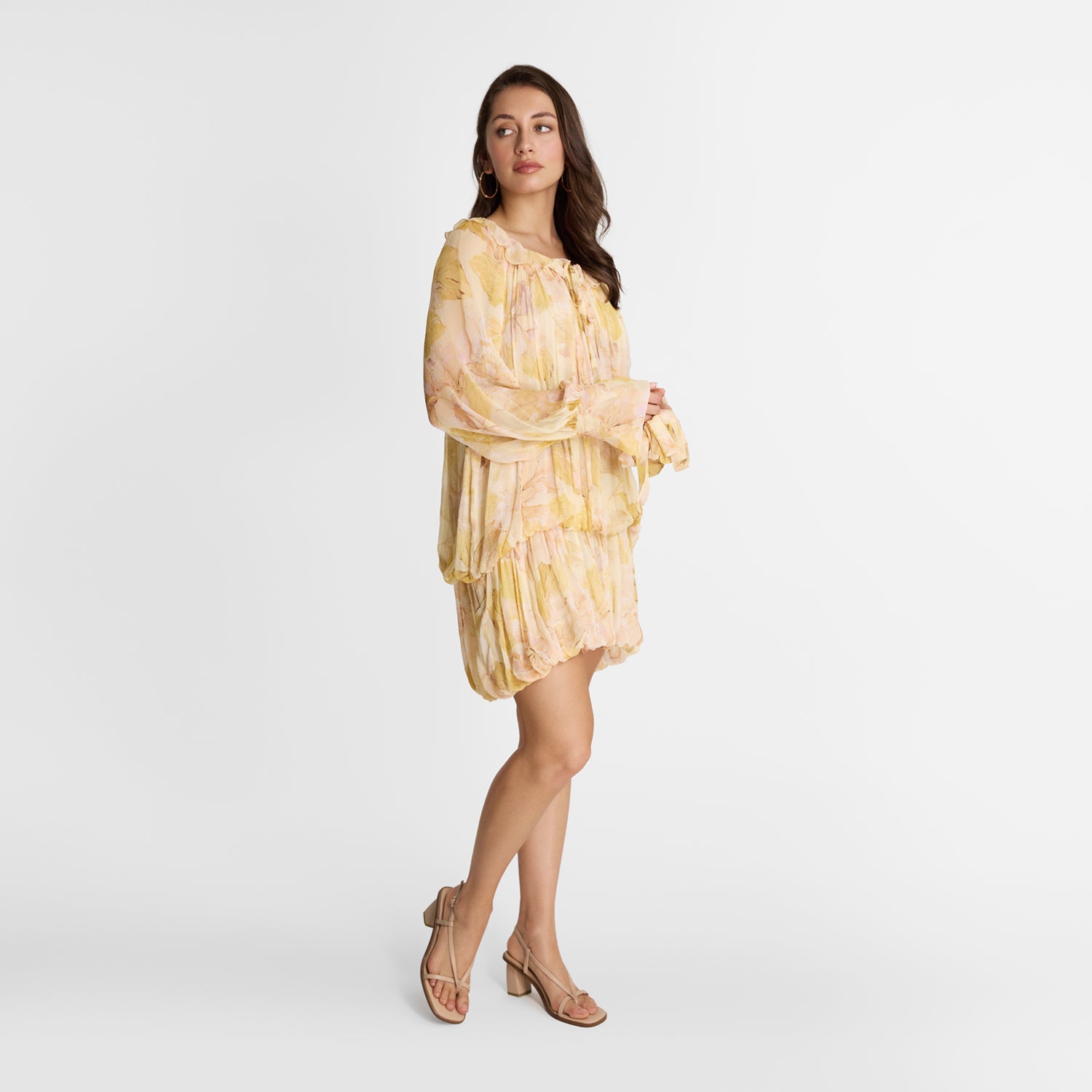 Model wearing the Milla Sandal by Nicole Rebstock in nude leather with a 7cm heel.