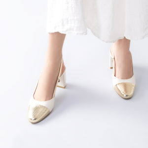 Mini Slingback Heel 65mm | Cream/gold combo