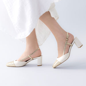 Mini Slingback Heel 65mm | Cream/gold combo