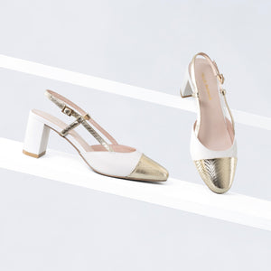 Mini Slingback Heel 65mm | Cream/gold combo