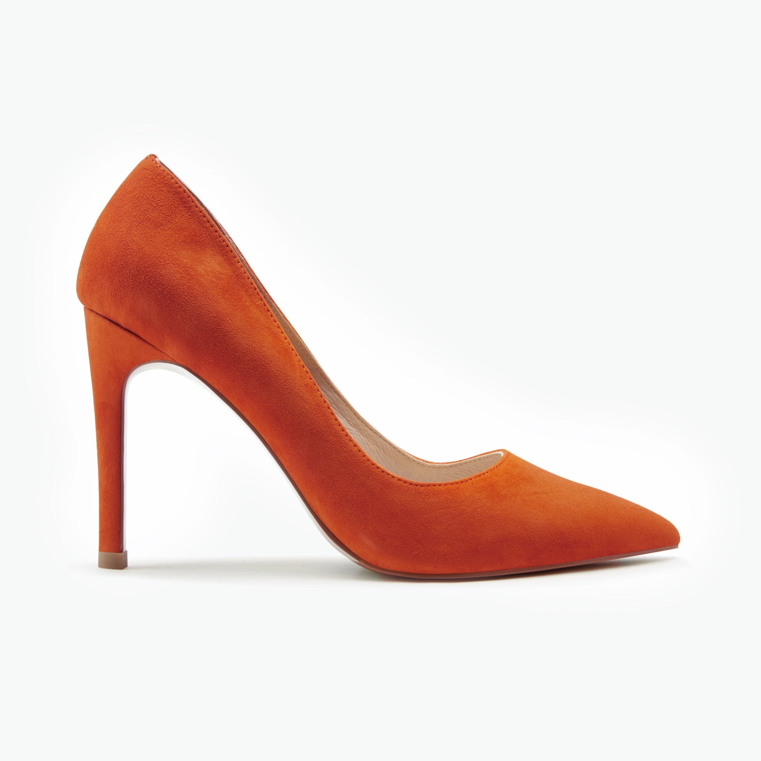 Orange high-heeled shoe on a white background